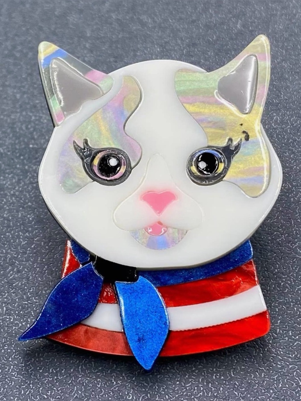 Cat with Scarf Acrylic Brooch | Cat Lover Pin | Whimsical Animal Jewelry